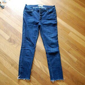 Free People Reagan Raw Hem Skinny Jeans Dark Wash Button Front